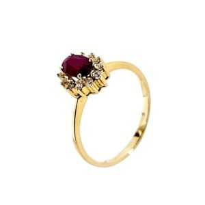 ANEL OURO 19K LADY DI RUBI COM BRILHANTES