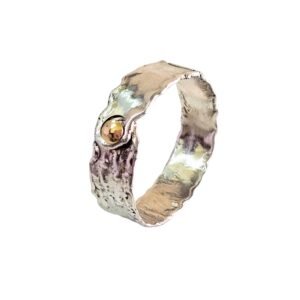 Pulseira Prata Bangle botão Ouro