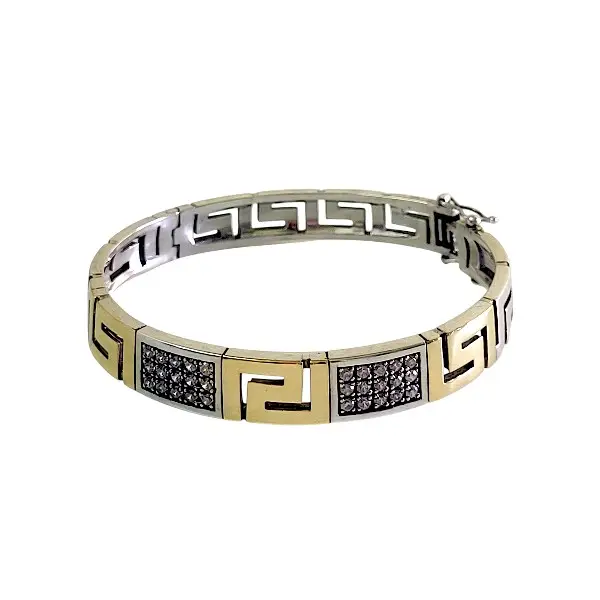 Pulseira Prata com Ouro 9k Desenho Grego e zirconias detalhes 2